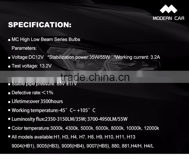 Moderncar China manufacturer 6000k 8000k HID H4 Hi/Lo bulb 35W 12V HID Xenon Bulb
