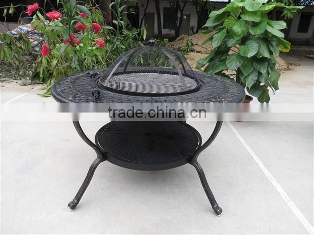 Charcoal Wood Burning Round Cast Aluminum Metal Outdoor Patio Garden Home Yard 4 Seat Barbecue Table Chair Set