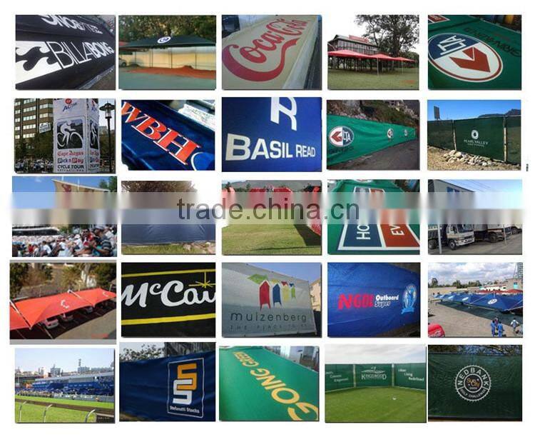 Advertising anti UV printed shade net,printing shade mesh with grommets,blue color fabric cloth with logo printing