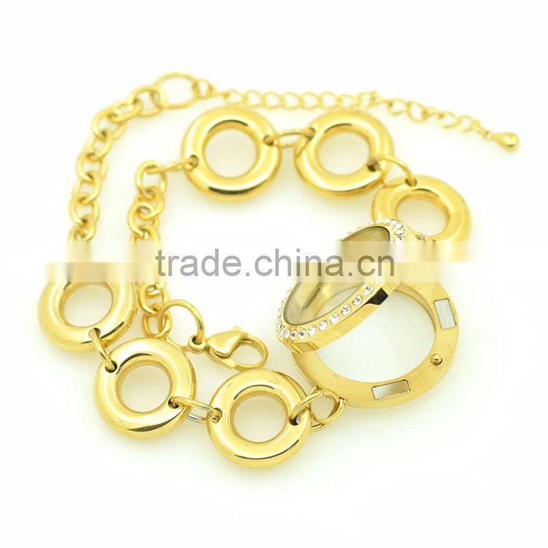 Fashionable jewelry cheap price stainless steel gold plated locket bracelet