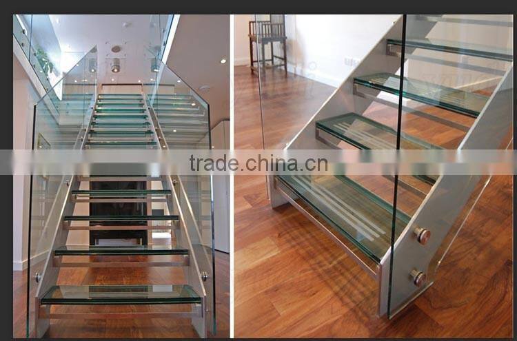 commerical modern stainless steel laminated glass stairs