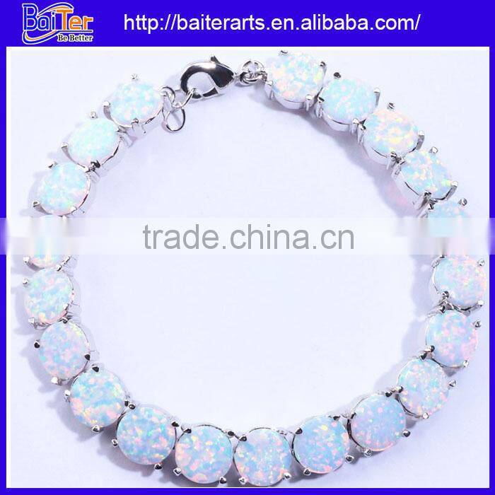 925 Sterling Silver Blue Inlay Opal Hamsa Hand Link Bracelet