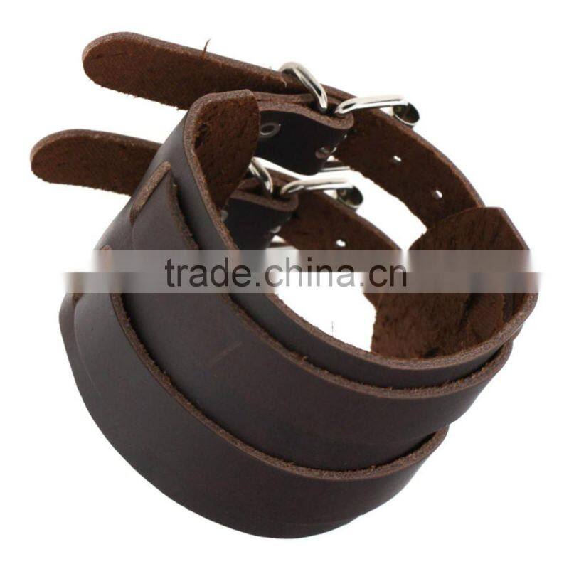 Handmade Genuine Leather Buckle Bangle Punk Bracelet for Men and Women