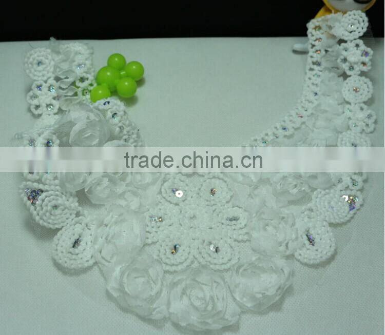 Chiffon Sequin Lace Fabric Mesh Embroidered U-shape Lace Collar