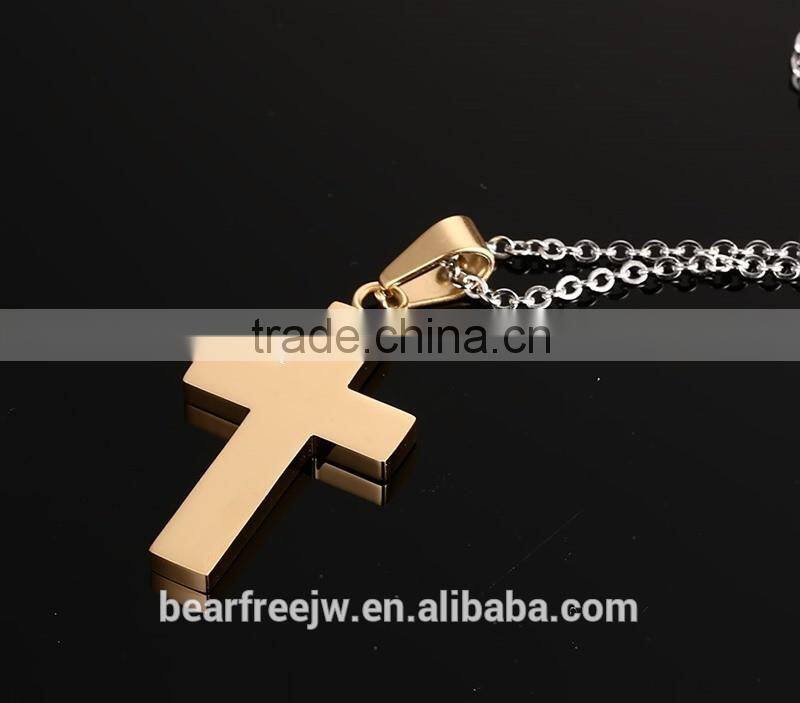 Stainless Steel Carbon Fiber Cross Pendant Necklace High Polished with Free Chain Silver Gold