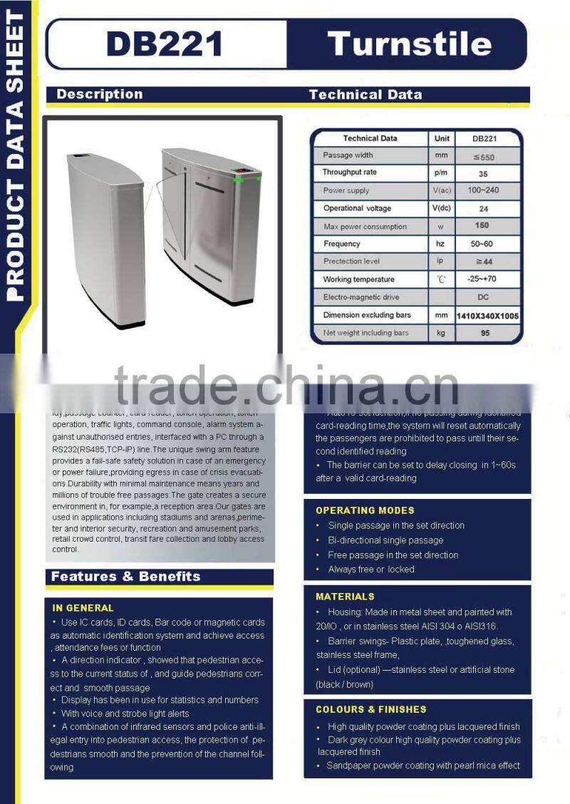 Entrance Control System RFID Card Reader Flap Automatic turnstile gate