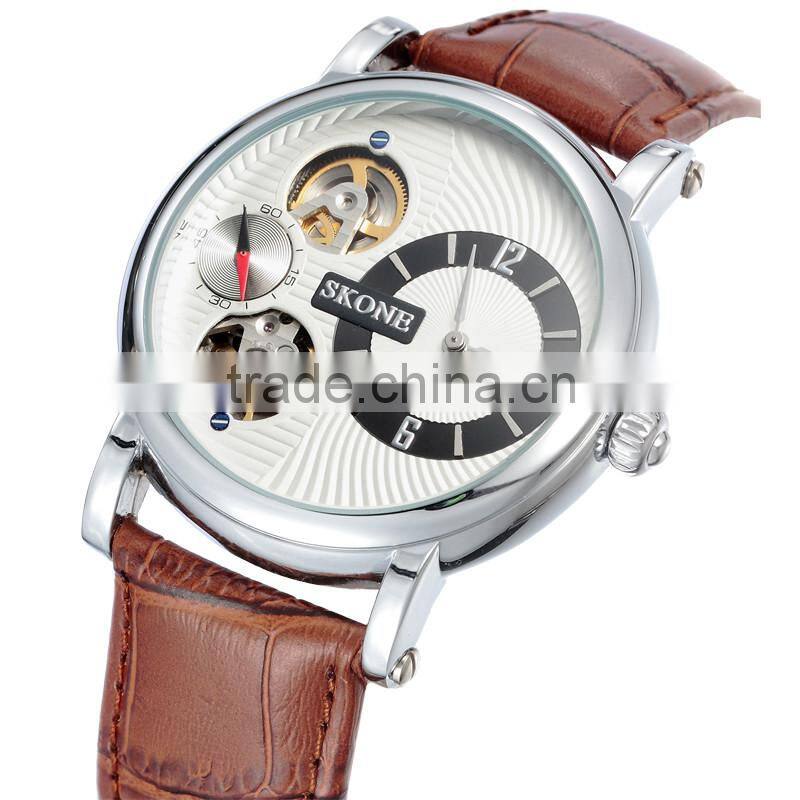 2016 alibaba top sale SKONE genuine leather men cheap automatic watch