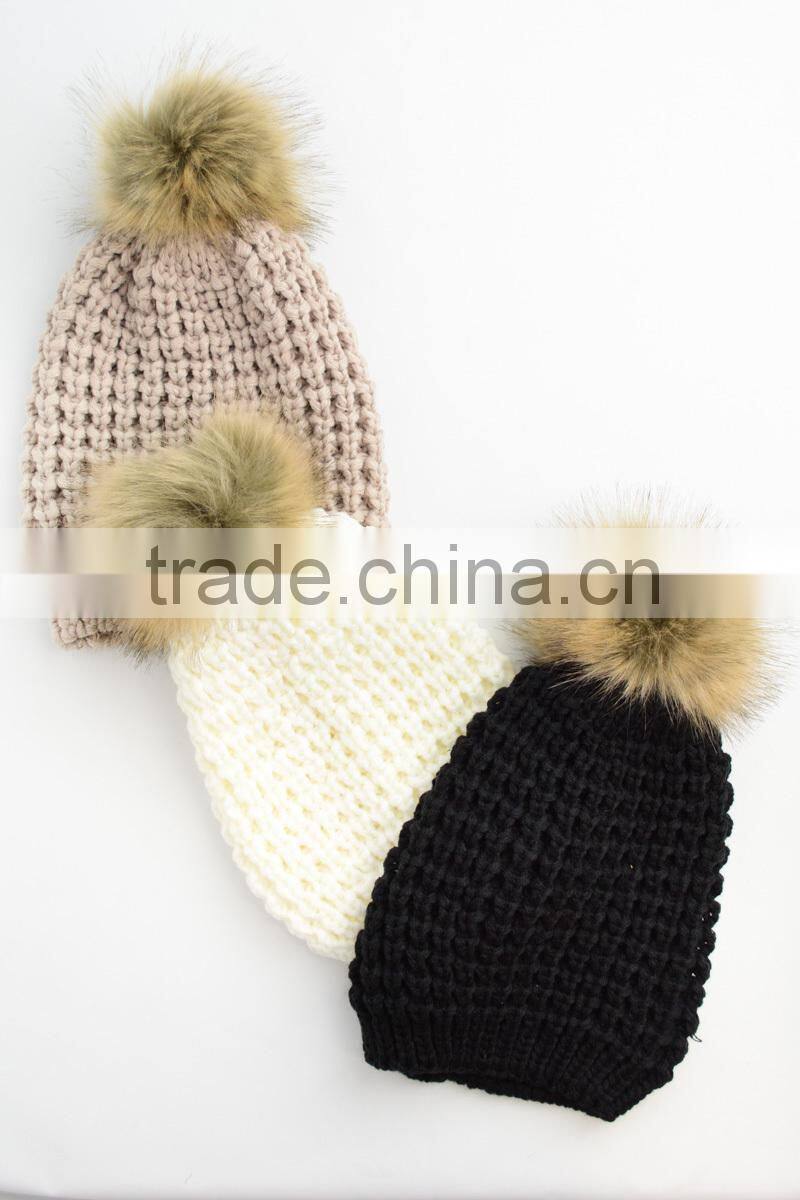 Textured beanie with pom pom Knit beanie