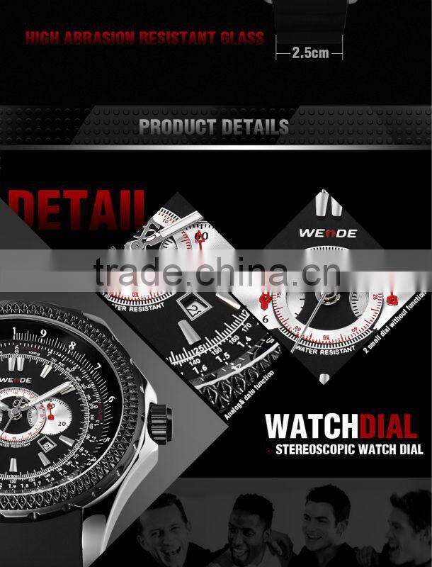 2014 WEIDE Original Diver Watch Unique Design JAPAN Men Quartz Watch Luxury Sports Military Watches Complete Calendar