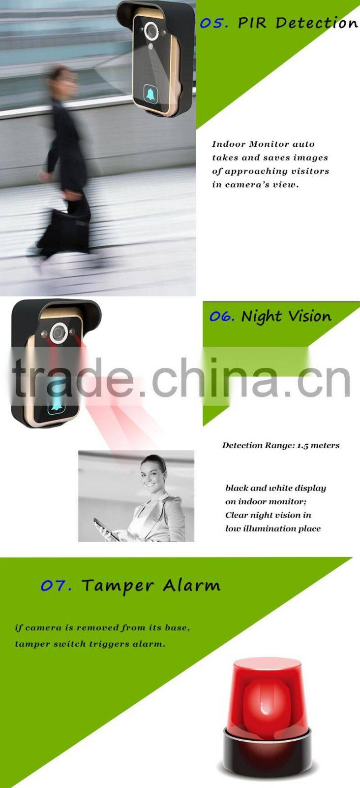 Single Home Digital Video Door Phone Handsfree Wireless Intercom System