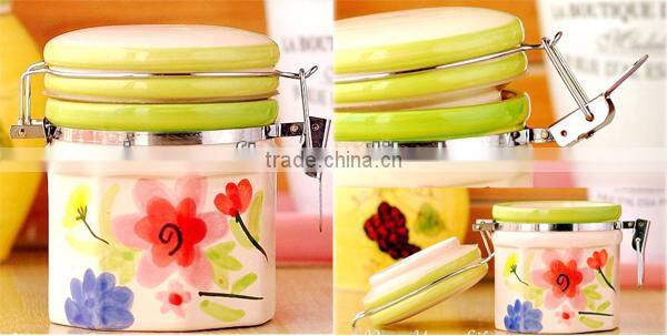 handpaint ceramic container with lid