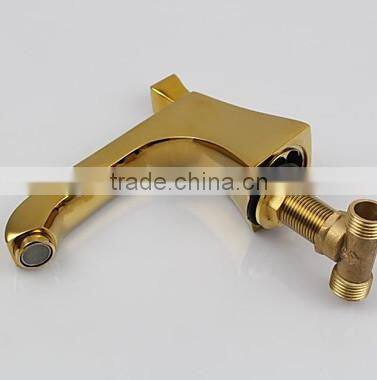 Modern Widespread Bathroom Three Holes Sink Faucet in Gold with Double Handles