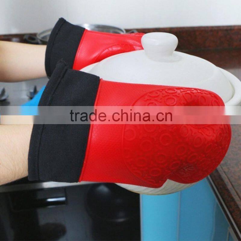 Best Kitchen Red Oven Mitts Non Slip Silicone Pot Holder With Cotton
