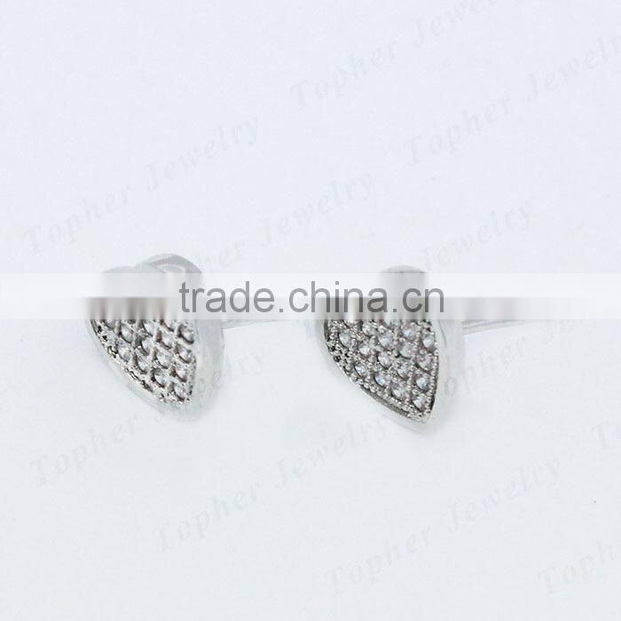 All kind of CZ available 925 sterling silver paving heart shaped ear studs