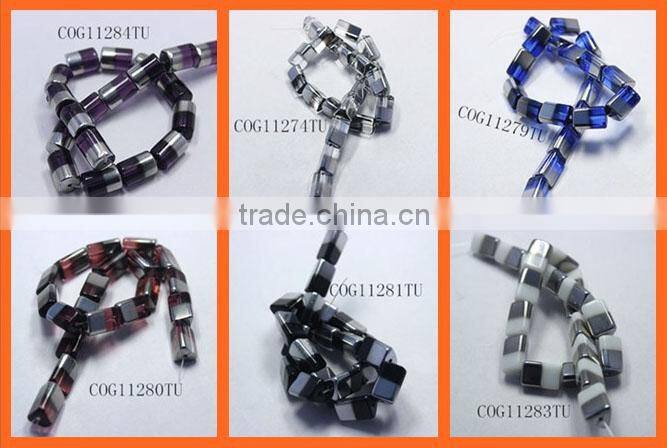 Cute silver-plated glass cobalt blue 15x10mm triangle tube