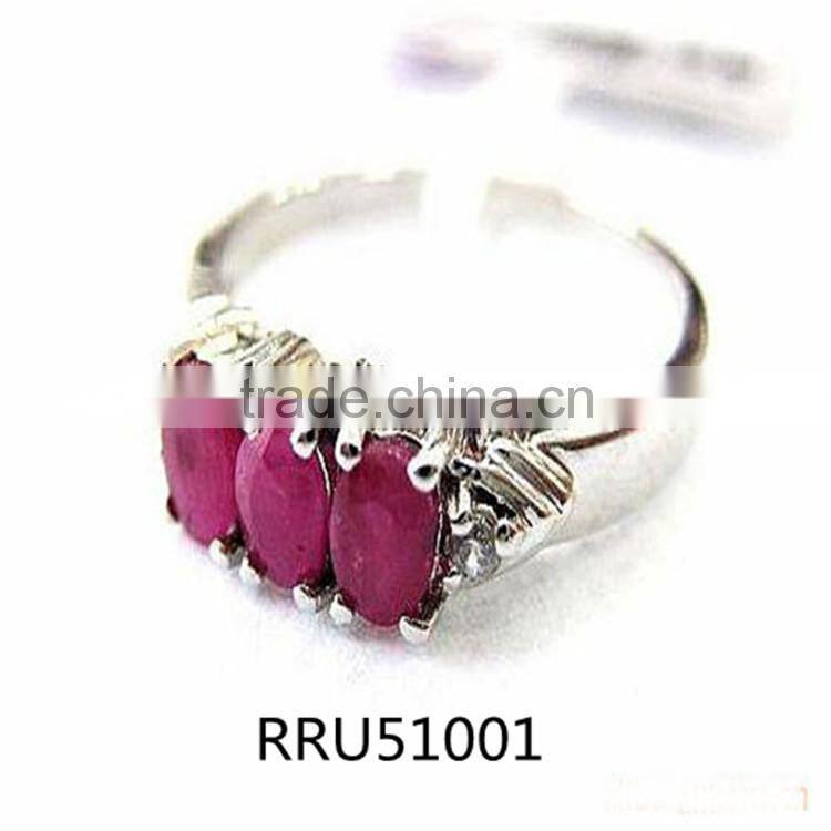 Cute Ring sterling silver and ruby (natural), three-3x4mm faceted oval