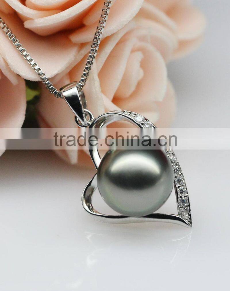 10-11mm perfect round black color heart shape tahiti pearl pendant