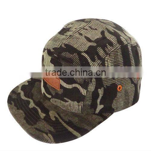 leather patch custom logo cheap custom corduroy camo 5 panel hats