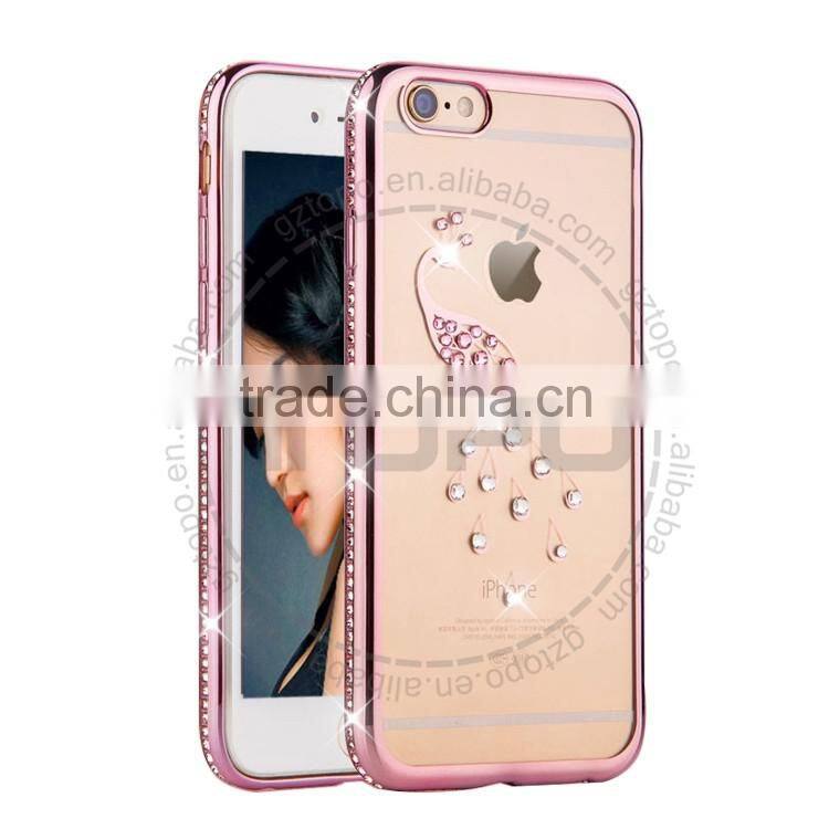 Diamonds Swan angel electroplate frame soft TPU for girls mobile phone Case for iphone 6 6s plus