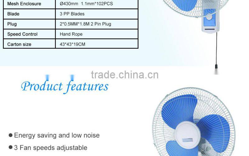 Low Power Consumption Blue Wall Mounted Fan