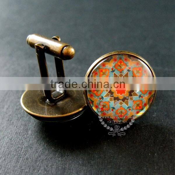 20mm vintage style antiqued bronze morocco style art collage glass cabochon round cufflinks fashion wedding cuff link 6600046