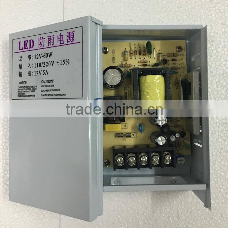 60w Factory Rainproof 12v dc 5amp Outdoor waterproof led switching power supply