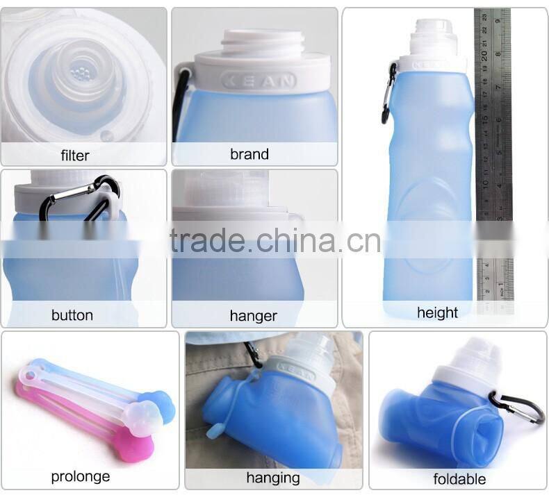 100% bpa free reusable drink containers Collasipble silicone kids water bottles