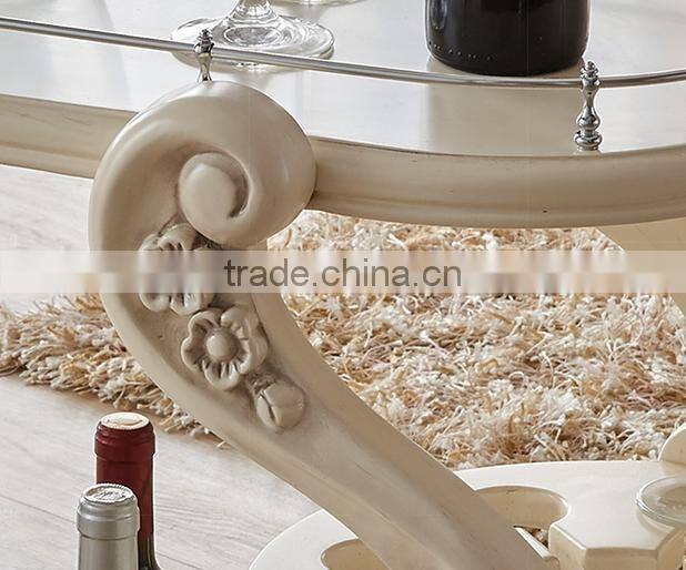 Ivory white color Solid wood hand carving dining trolley