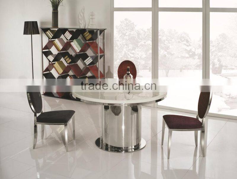 TH327 Stainless Steel Frame White Marble Top Dining Table