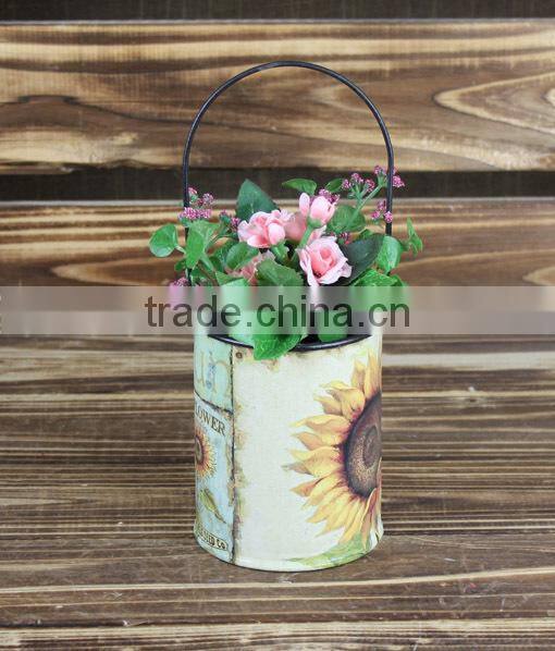 2015 new design paper decal tin flower bucket black flower bucket wholesale