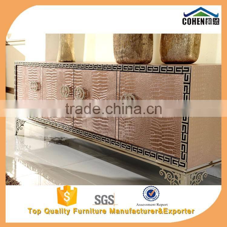 Foshan wholesale price unique desgn golden stainless steel tv stand unit furniture