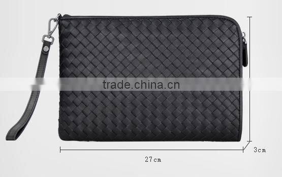 Wholesale High Quality Luxury Business Style Genuine Soft Shipskin Leather Woven Suede Wallet Envelope Bag Men Cltch Handbag