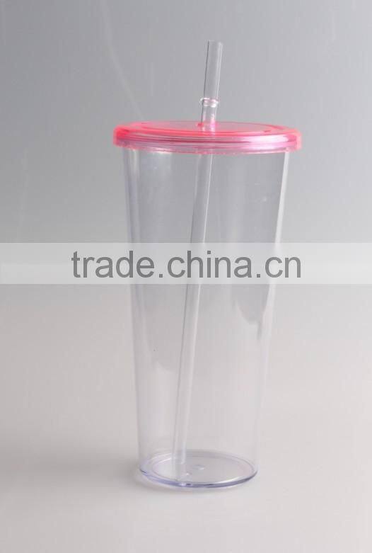 Single Wall Clear Transparent 16oz Plastic Tumbler With Straw And Lids