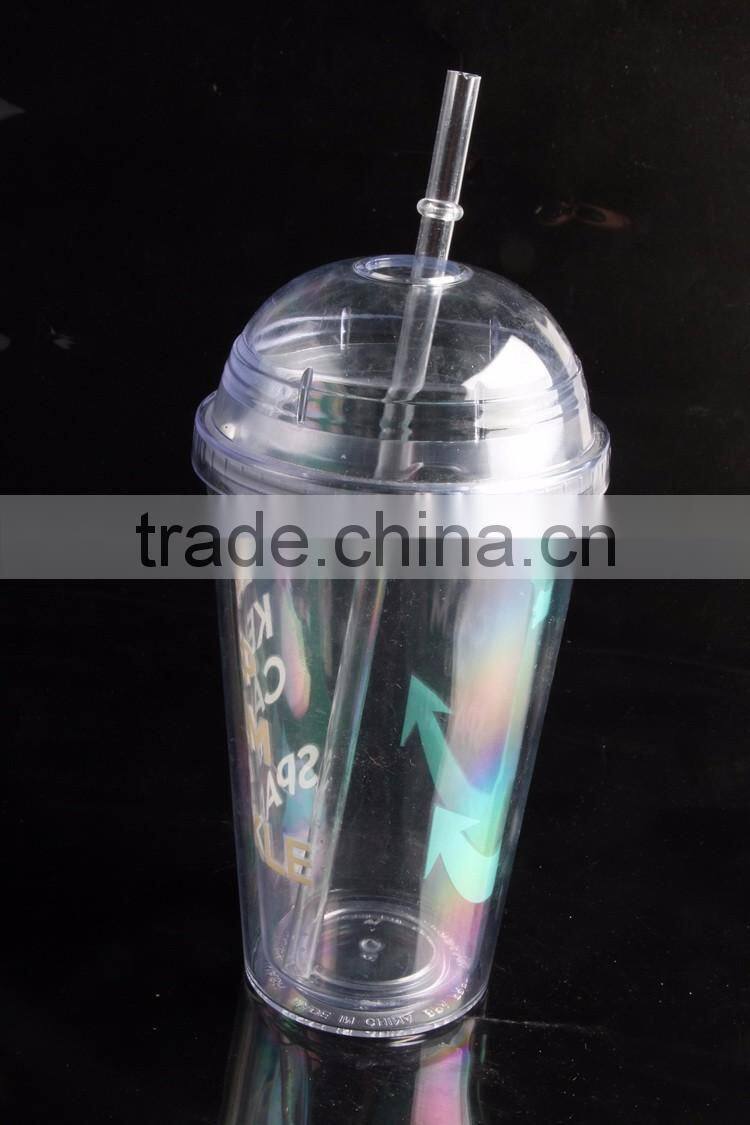 16oz bpa free plastic reusable double wall tumbler with dome lid