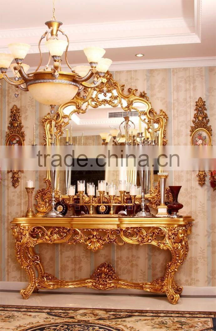 luxuious antique solid wood Italian rococo elegant Gold color European style french king size bedroom