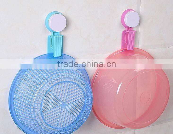 Vacuum suction cup kitchen and bathroom plastic basin hook/shelf/holder