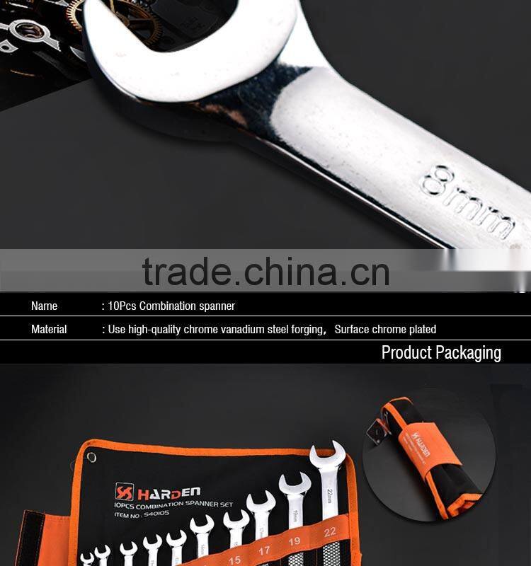 Functional OEM Service 10 Pcs Chrome Vanadium Handle Combination Spanner Set