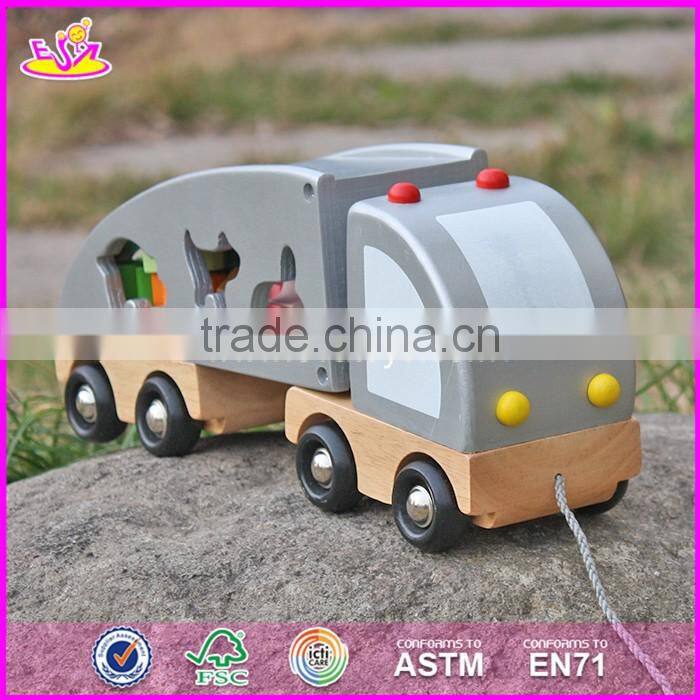 2017 new design educational toy blocks car kids wooden pull along toys W05C081