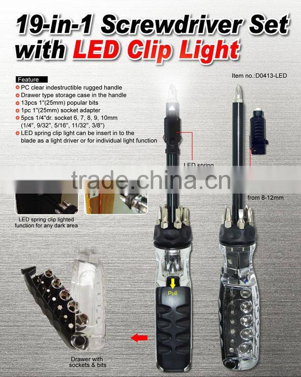 19-in-1 Screwdriver Set with LED Clip Light