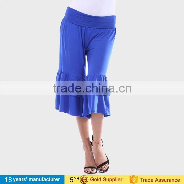 OEM wholesale casual High waist knee length capri palazzo pants ruffle wide leg gaucho pants for women