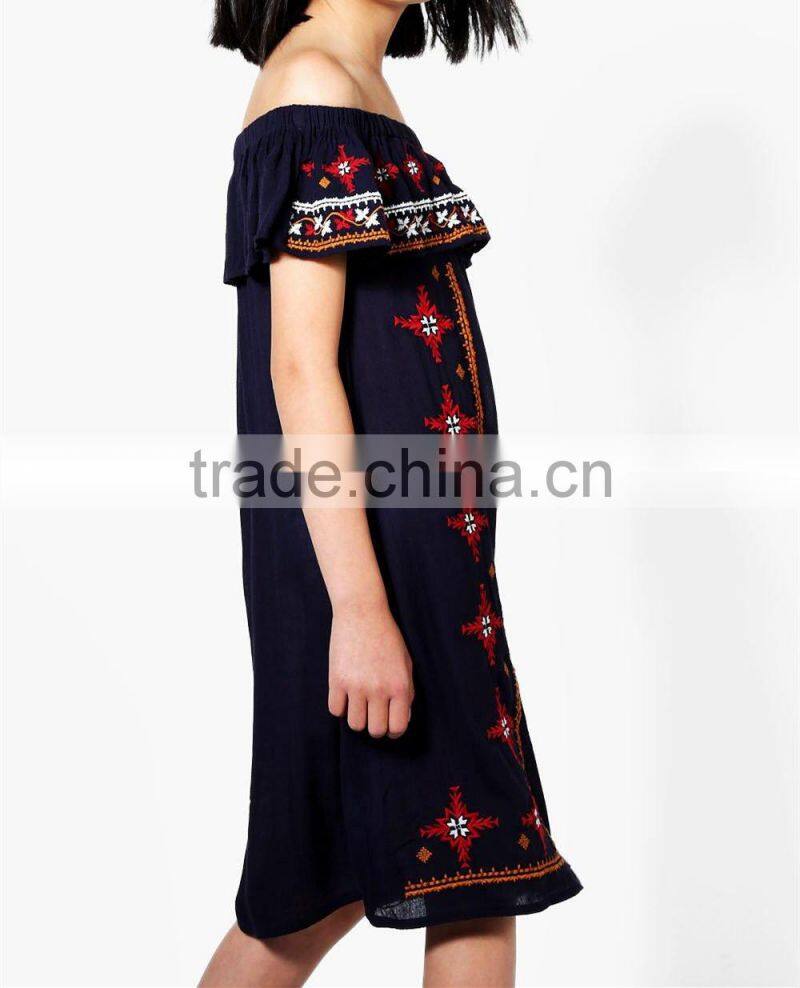 Punjabi Dress Neck Designs Baby Girl Clothes Off Shoulder Embroidered Girl Child Dress hsd2097