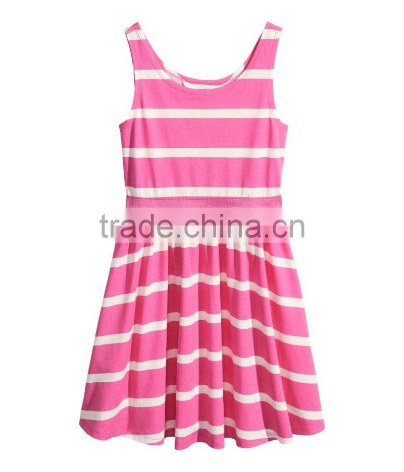 2016 Fashion Children Little Gilrs Cotton Jersey Stripe Print Dress HSD8073