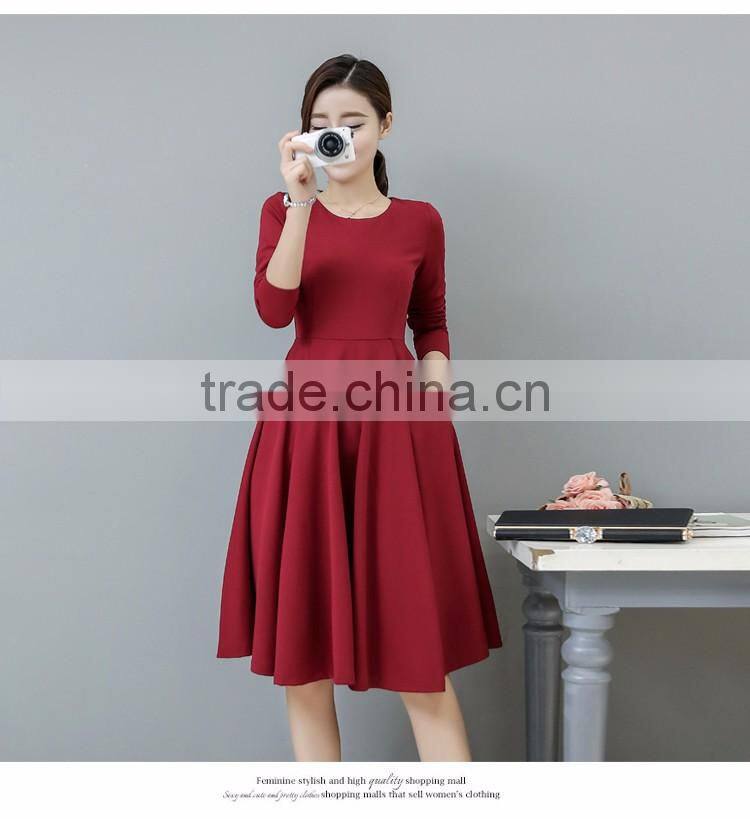 2016 customized manufacture fashionable Wholesale women plain color dress long-sleeve spring autumn ladies dress