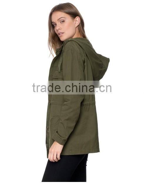 wholesale hooded thick army green wind breaker women winter jacket