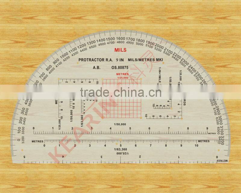 Kearing square scale protractor, plastic military protractor, with triangel scale inside 1:50000 & 1:25000 #KMP-4