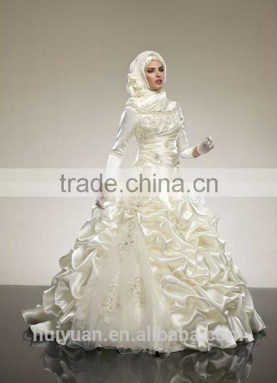ivory long sleeve ball gown hijab muslim wedding dress
