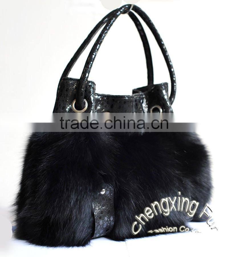 CX-H-27C 2016 Latest Fashionable Desgin Genuine Fox Fur Ladies Hand Bag