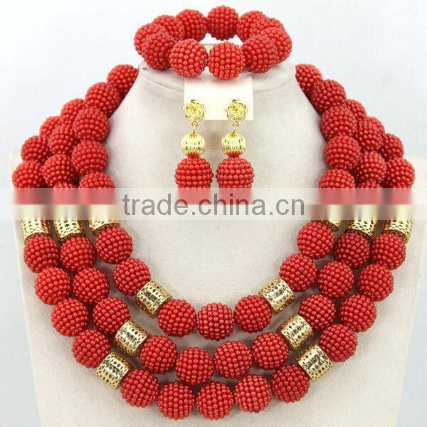 2015 new arrival africa beads jewelry sets including necklace,bracelet,ring,earings wholesales african coral beads jewelry set