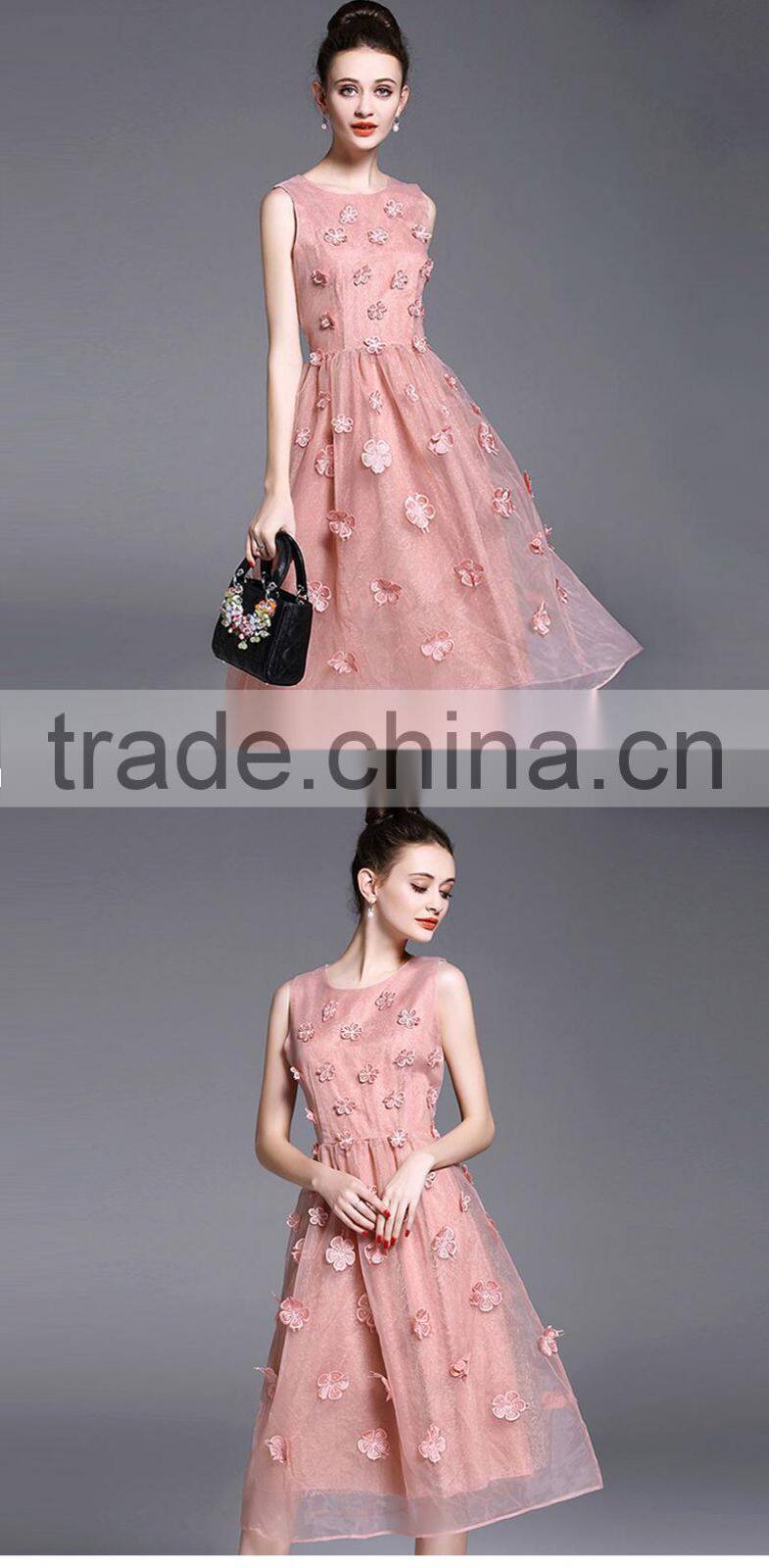 MAXNEGIO Women Ladies Sleeveless Sundress Embroidery Elegant Banquet Bubble Midi Prom Dresses