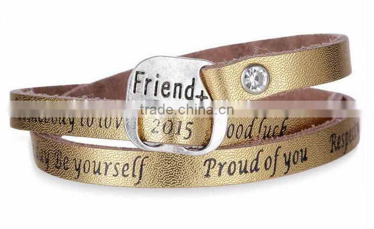 new design 2015 leather wrap bracelet I Love You heart buckle leather wrap bracelet custom logo letter buckle leather bracelet